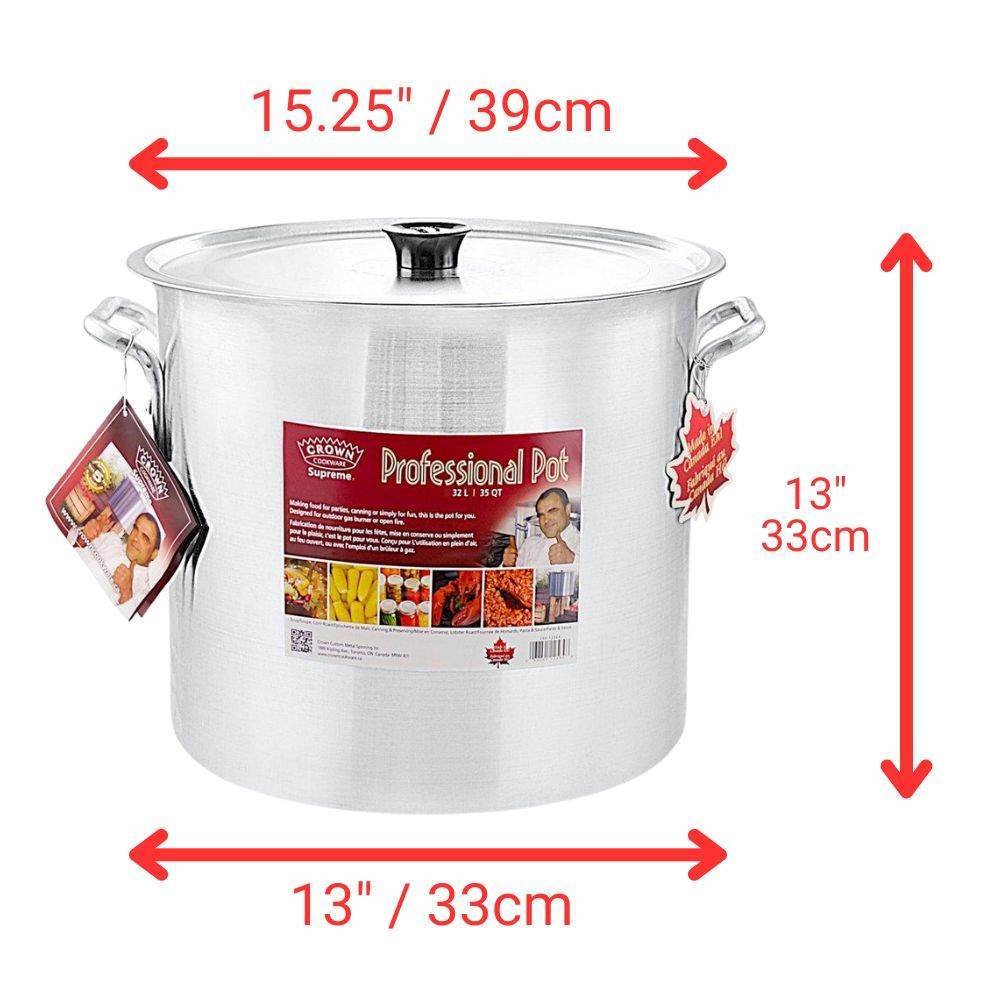Canadian-made cookware and bakeware, Premium quality aluminum bakeware, Commercial-grade kitchenware made in Canada, Crown Cookware factory in Toronto, Professional baking pans for home and business, Durable cake pans made in Canada, High-performance cooking tools for chefs, Stock Pots with Lid 35 Q/ 32L, Made in Canada - Crown Cookware