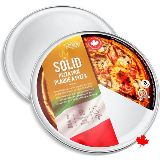 Solid pizza pan featuring a durable design, perfect for baking delicious homemade pizzas.