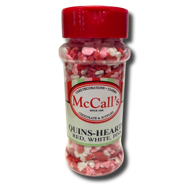 McCall's Quins Hearts in red, white, and pink – perfect for cake decorations and sweet treats, 70 g jar.
