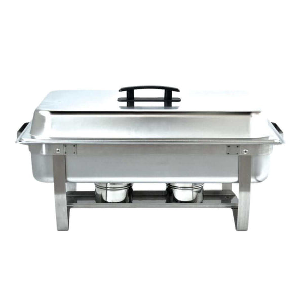 8.5L CHAFING DISH WITH LID, Chafing dish with a lid and black handle, raised on sturdy legs - STAINLESS STEEL - Crown Cookware