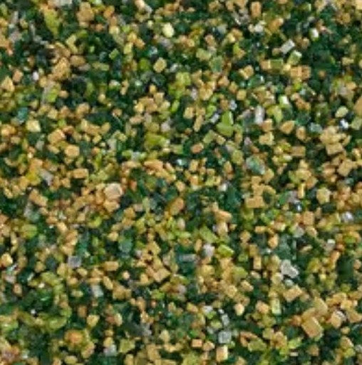 Coarse sugar mix in gold, green, and white colors, showcasing a blend of vibrant granules for baking and decoration.