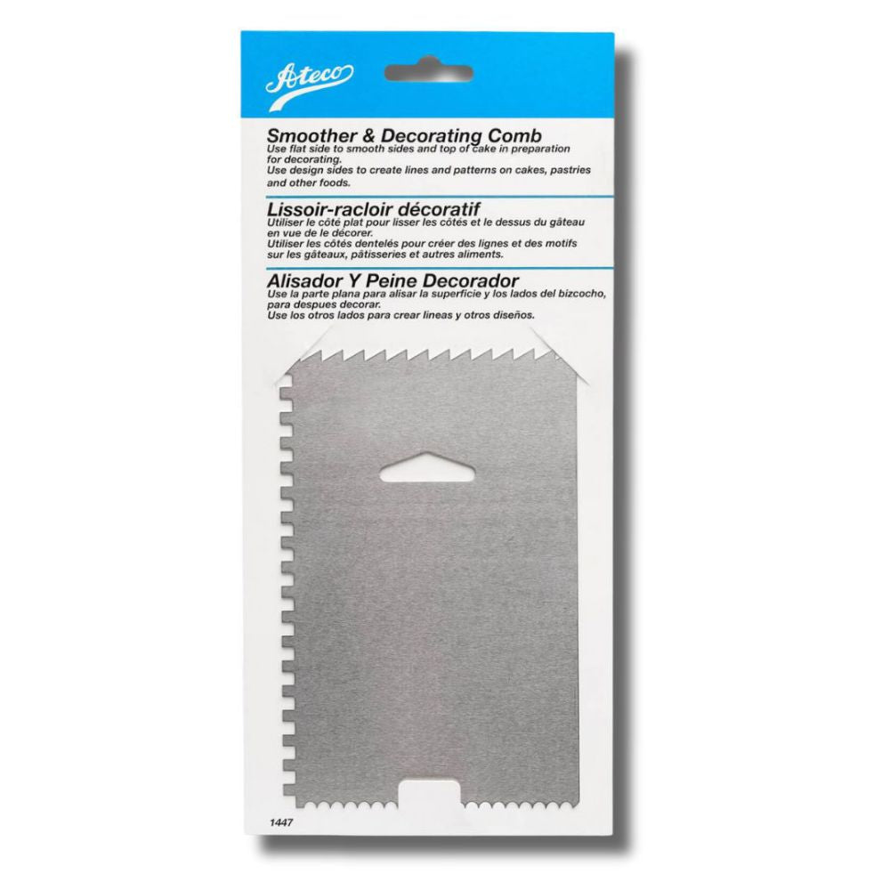 Smoother & decorating comb 6" for creating smooth surfaces and patterns on cakes and pastries.