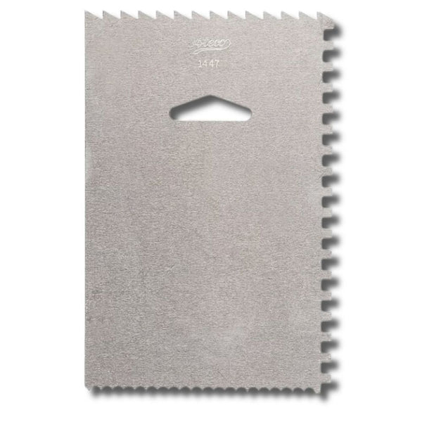 Metal decorating comb/smoother, 6 inches long, ideal for applications like smoothing and texturing surfaces.