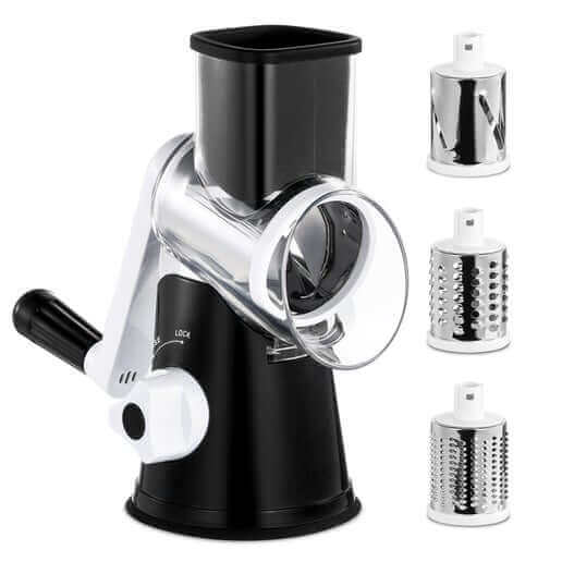 DRUM GRATER, GRINDER, NUT & CHEESE SUCTION CUP -Cheese Grater, Nut Grinder, Rotary, Vegetable Slicer, Black