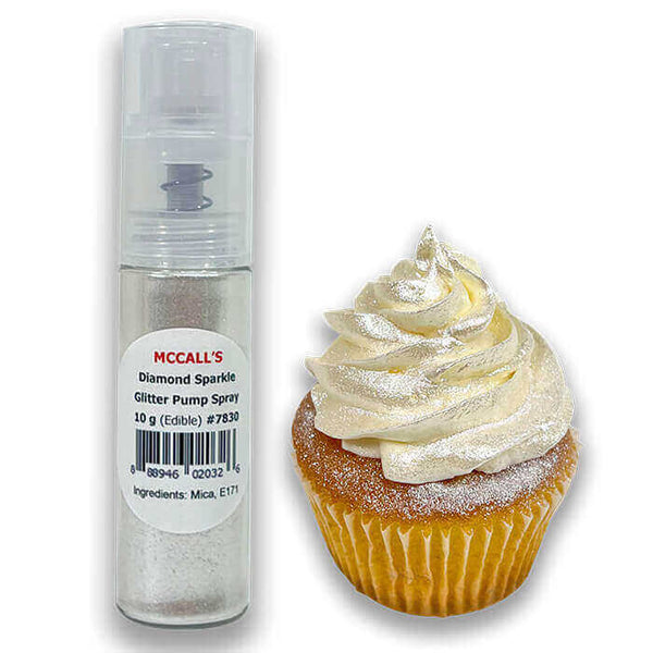 GLITTER PUMP SPRAY DIAMOND SPARKLE 10G - Glitter Spray, Silver, Cake Decorating, Edible, Shimmer, McCall's