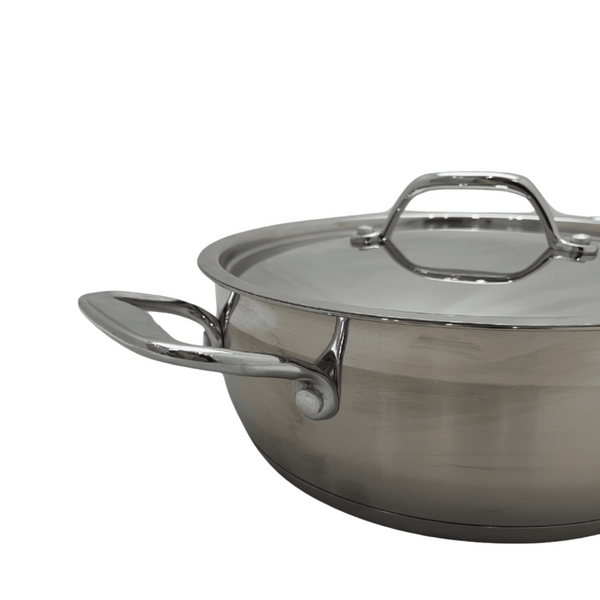 Low stainless steel pot with lid by Carl Weill, featuring a sleek design for versatile cooking 12L/ 36CM - Crown Cookware