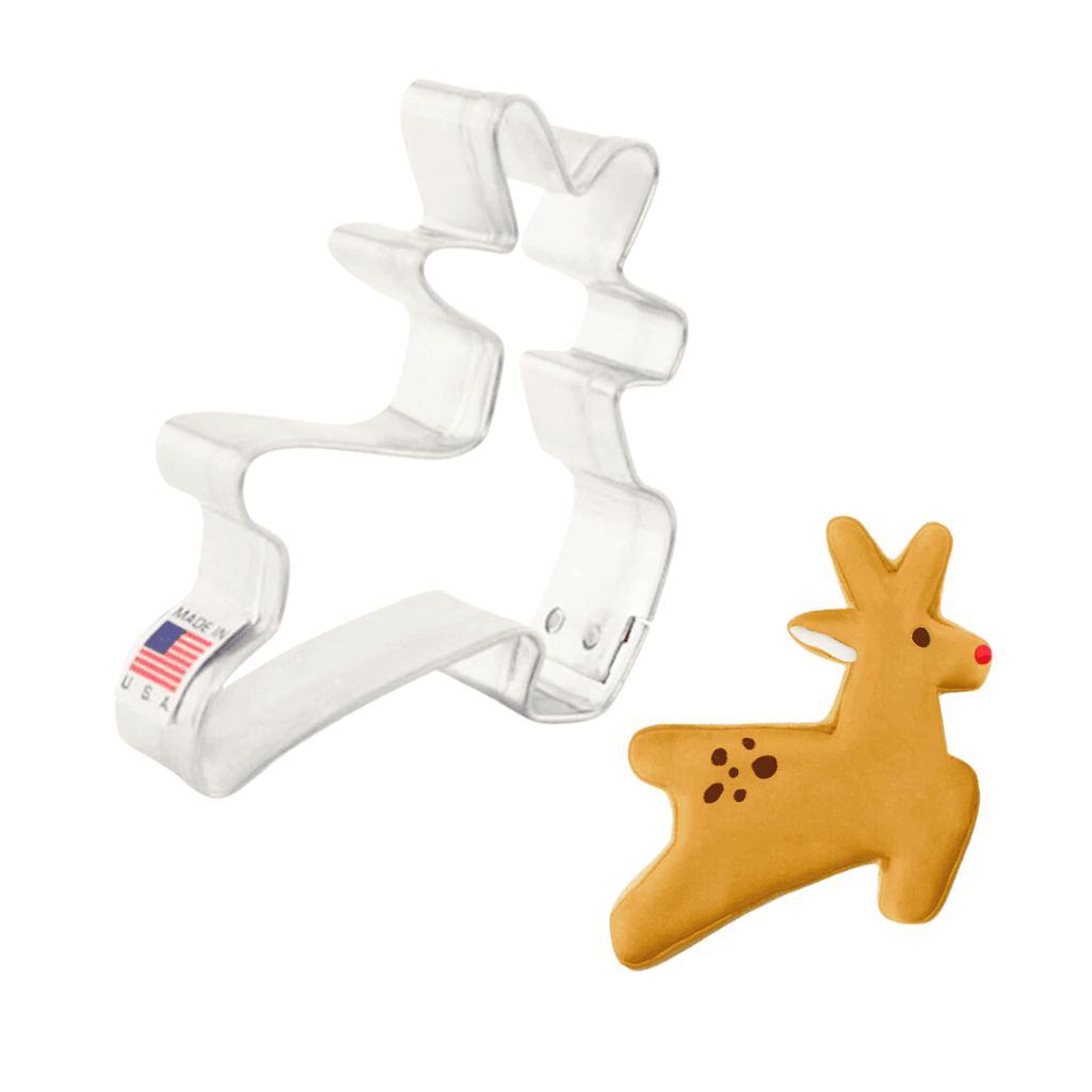 Mini Reindeer Cookie Cutter, Food-Safe American Steel, 2" x 1" - Crown Cookware