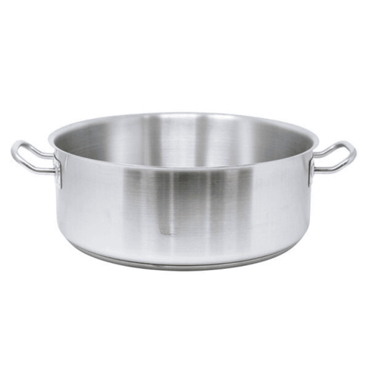STAINLESS STEEL BRAIZER POTS, TWO SIDE HANDLES, SIDE VIEW NO LID (6.25"H) - Crown Cookware