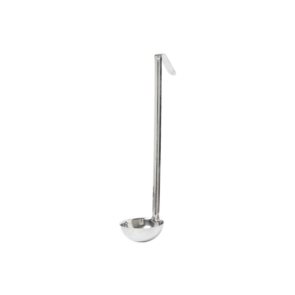Stainless steel ladle with a long handle and deep bowl for serving soups and stews - Crown Cookware