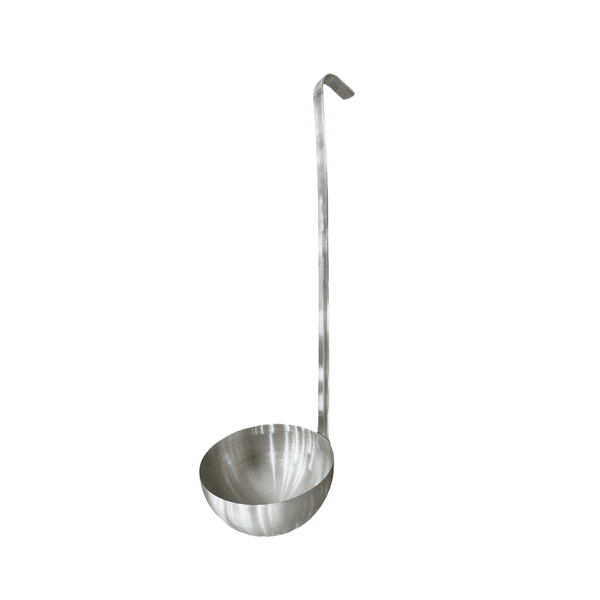 Stainless steel ladle with a long handle and deep bowl for serving soups and stews - Crown Cookware