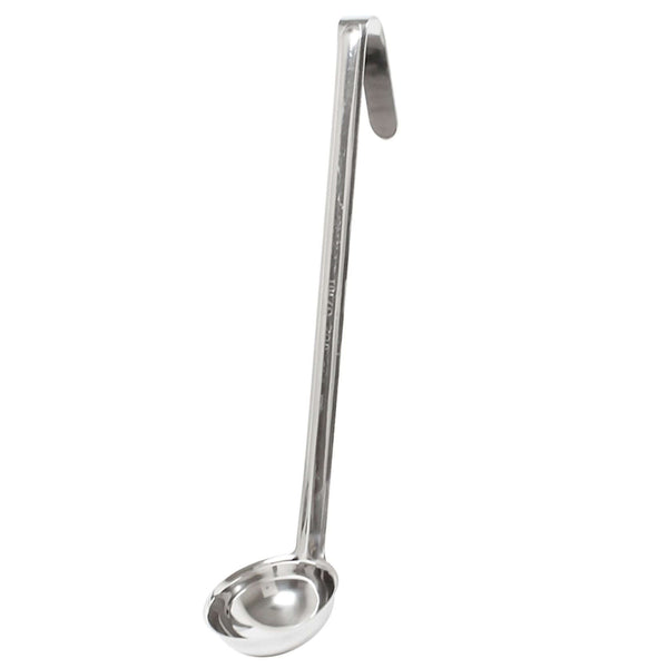 Stainless steel ladle with a long handle and deep bowl for serving soups and stews - Crown Cookware