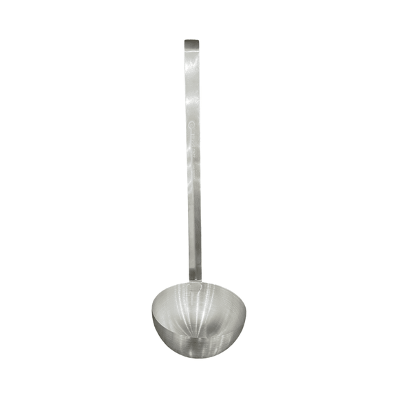 Stainless steel ladle with a long handle and deep bowl for serving soups and stews - Crown Cookware