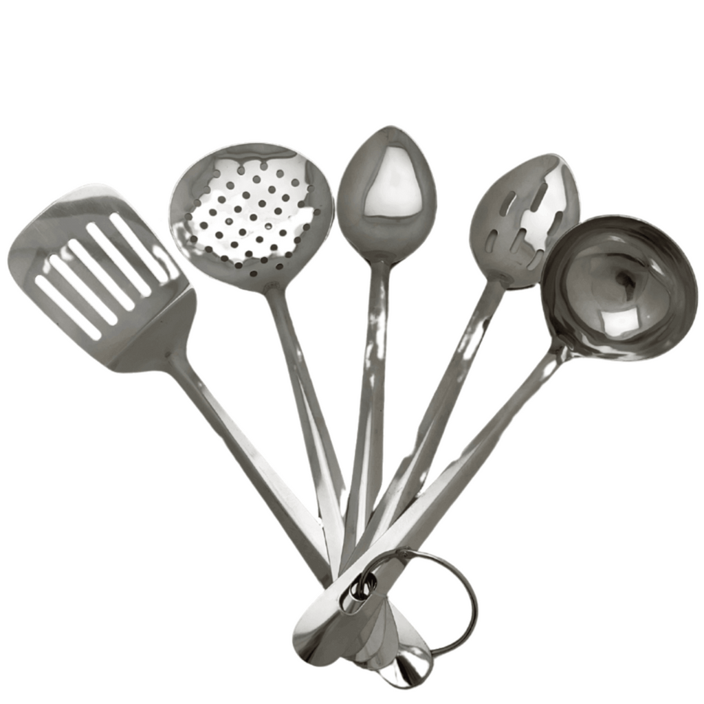 STAINLESS STEEL 5 PC UTENSIL SET - Serving Utensil Set, Durable, High-Quality, 13", Essential Tools 