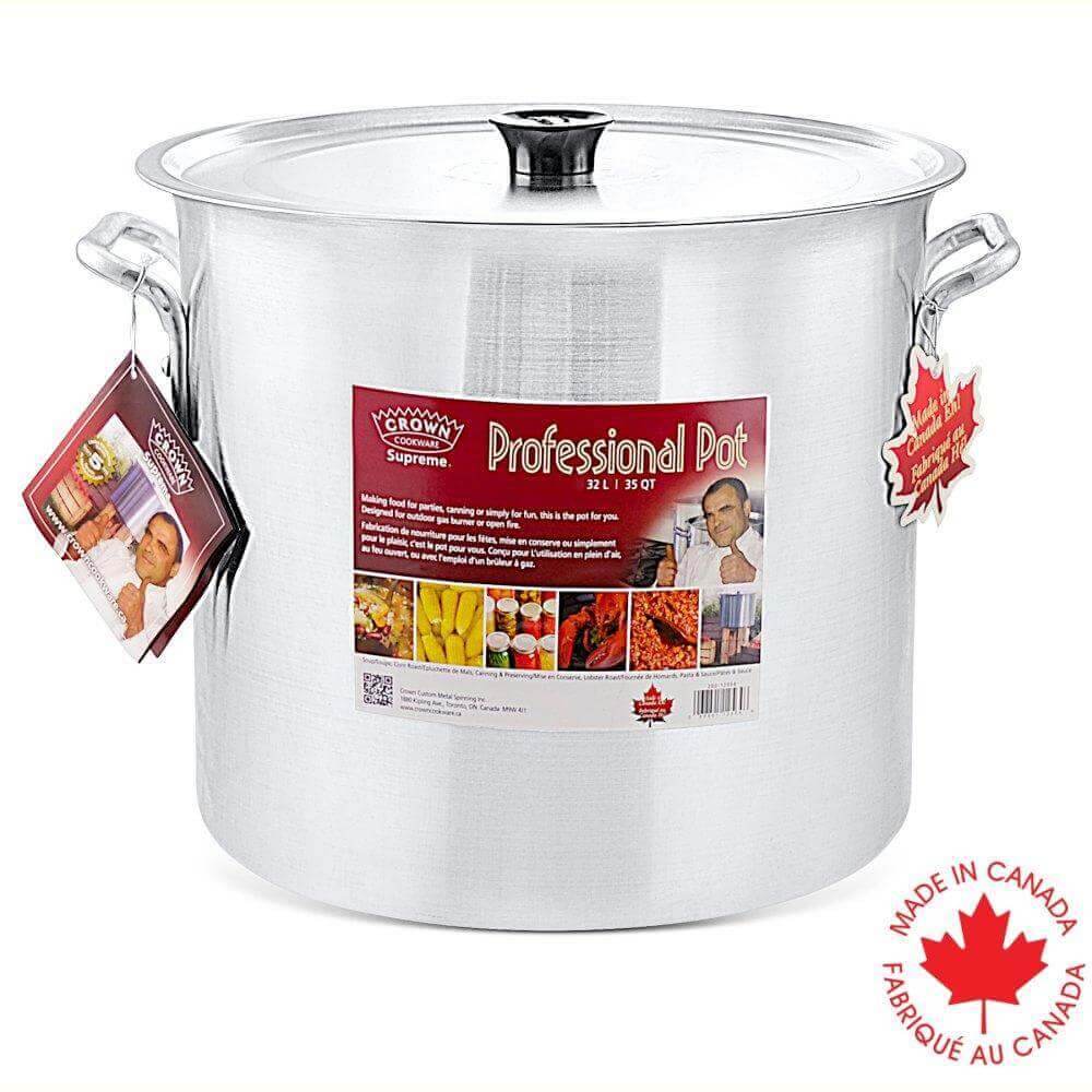 Stock Pots with Lid 35 Q/ 32L, Made in Canada - Crown Cookware